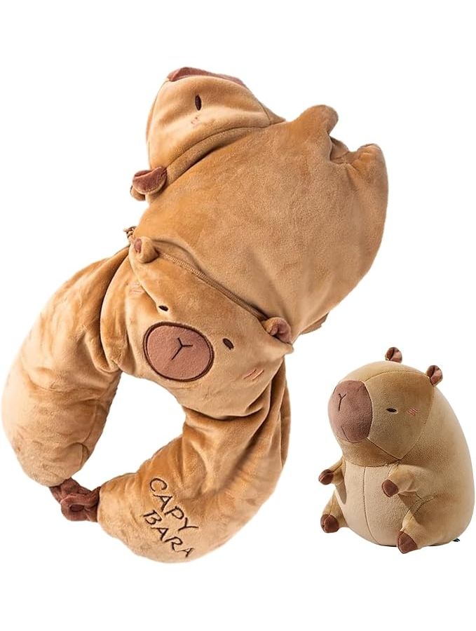 Travel Neck Pillow 2 In 1 Capybara Plush Memory Foam U Shape Support Cushion - Image 1