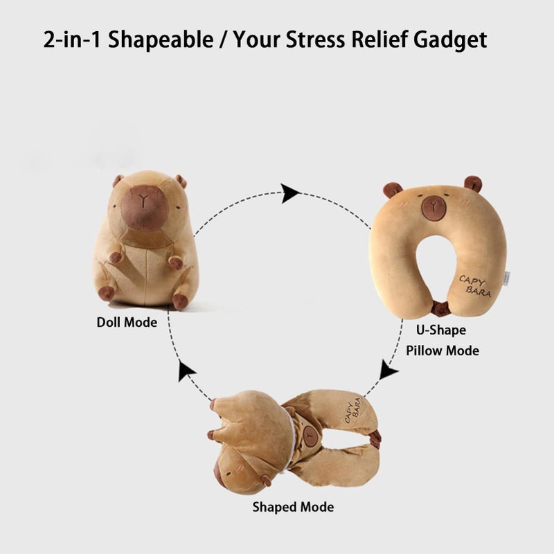Travel Neck Pillow 2 In 1 Capybara Plush Memory Foam U Shape Support Cushion - Image 4