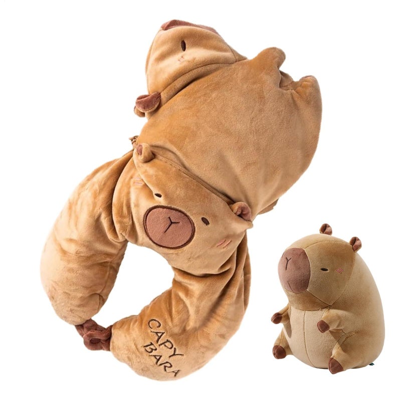 Travel Neck Pillow 2 In 1 Capybara Plush Memory Foam U Shape Support Cushion - Image 2