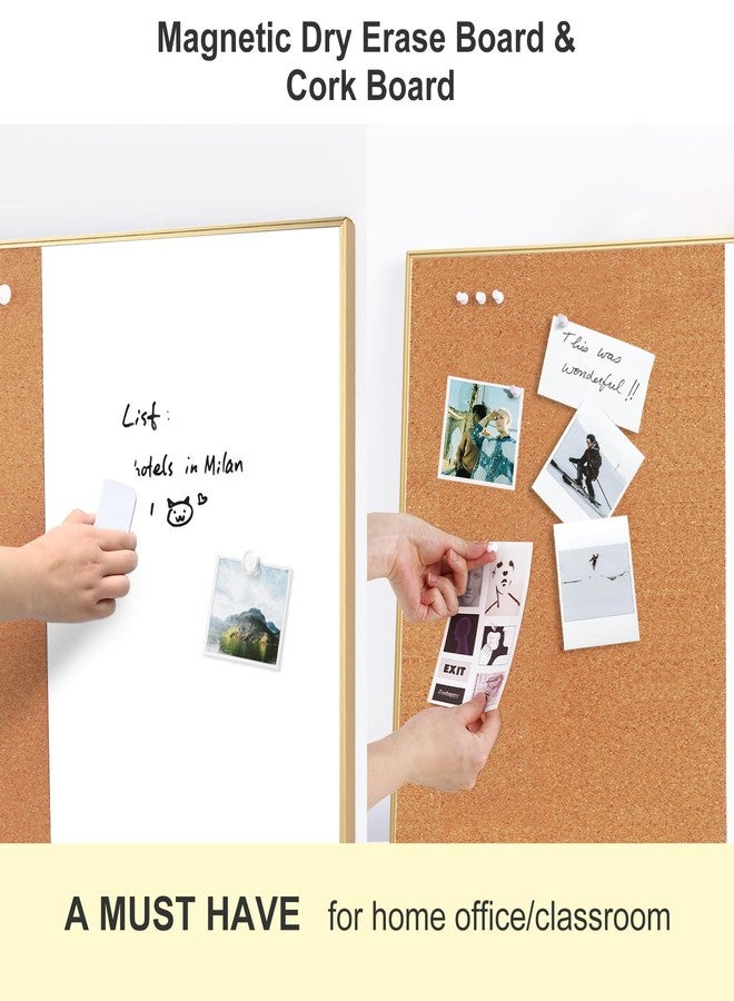 ARCOBIS Cork Board White Board Combo, 36 x 24 Inch Bulletin Board-Gold Frame, Magnetic Dry Erase Board & Corkboard for Wall, Vision Board for Home, Office, School - Image 2