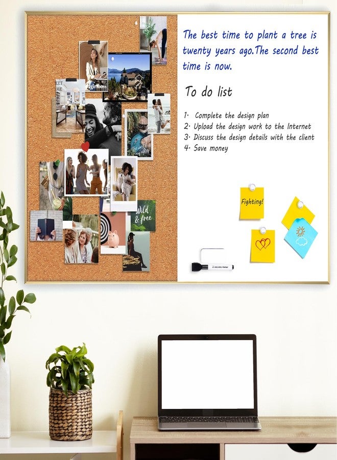 ARCOBIS Cork Board White Board Combo, 36 x 24 Inch Bulletin Board-Gold Frame, Magnetic Dry Erase Board & Corkboard for Wall, Vision Board for Home, Office, School - Image 5