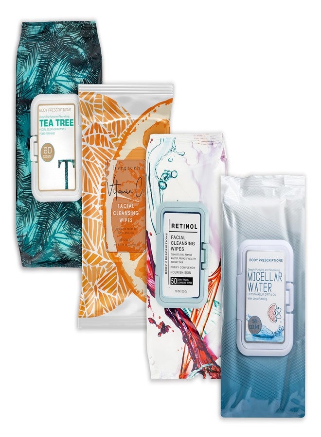 Body Prescriptions Body Prescription Makeup Cleansing Wipes - Gentle and Effective Face Wipes, 50 Count (Pack of 4), Tea Tree, Retinol, Micellar Water, and Vitamin C - Image 1
