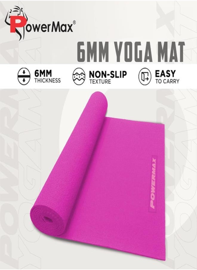 باورماكس فيتنيس سجادة اليوجا للتمارين الرياضية الفاخرة بسمك 6 مم من PowerMax Fitness YE6-1.2-PK للتمارين الرياضية [بطانة فائقة الكثافة ومقاومة للتمزق ومقاومة للماء] سجادة يوجا صديقة للبيئة مضادة للانزلاق  - Image 3