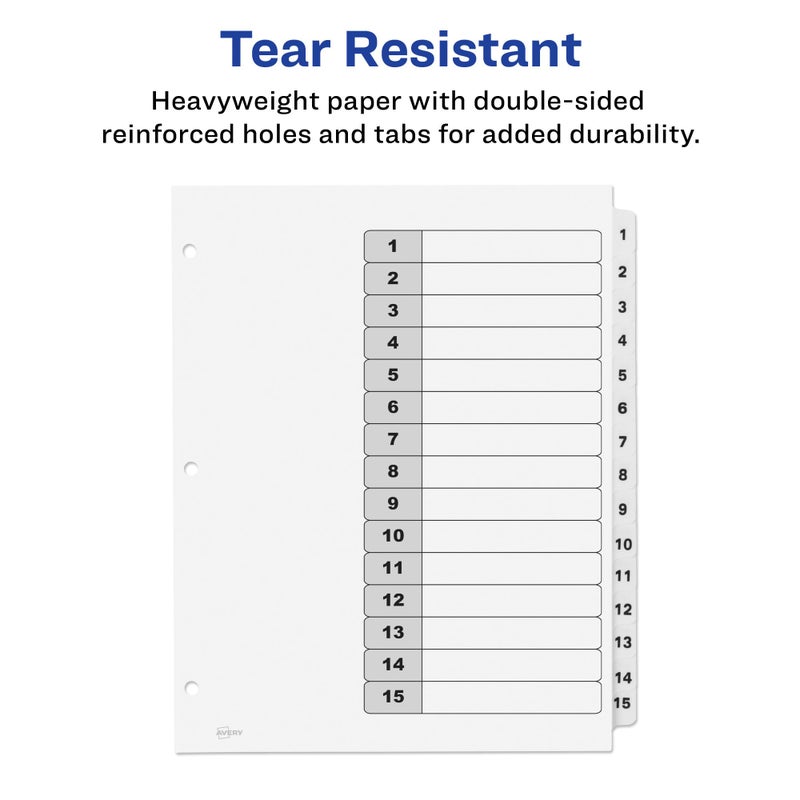Avery Dividers for 3 Ring Binders, 15 Tabs per Set, Customizable Table of Contents, Classic White Tabs, Great for Organizing Reports, Projects, and More (3 Sets of 11079) - Image 5