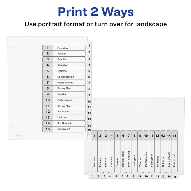 Avery Dividers for 3 Ring Binders, 15 Tabs per Set, Customizable Table of Contents, Classic White Tabs, Great for Organizing Reports, Projects, and More (3 Sets of 11079) - Image 3