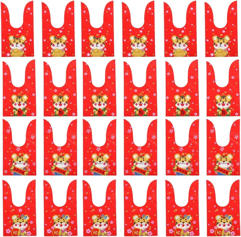 DOITOOL Festive Tiger Pattern Candy Bags 48pcs 13.5x22.5cm Red New Year Cookie and Biscuit Packaging Bags Wrapping for Lunar New Year Giving - Image 1