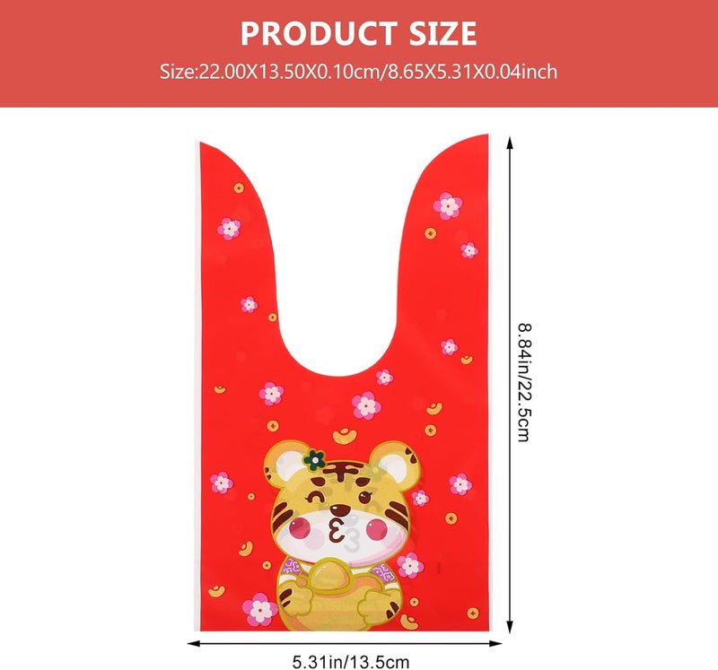 DOITOOL Festive Tiger Pattern Candy Bags 48pcs 13.5x22.5cm Red New Year Cookie and Biscuit Packaging Bags Wrapping for Lunar New Year Giving - Image 2