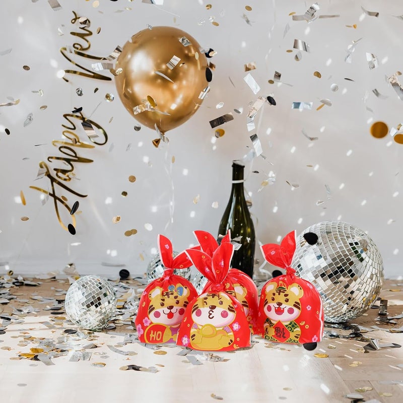 DOITOOL Festive Tiger Pattern Candy Bags 48pcs 13.5x22.5cm Red New Year Cookie and Biscuit Packaging Bags Wrapping for Lunar New Year Giving - Image 5