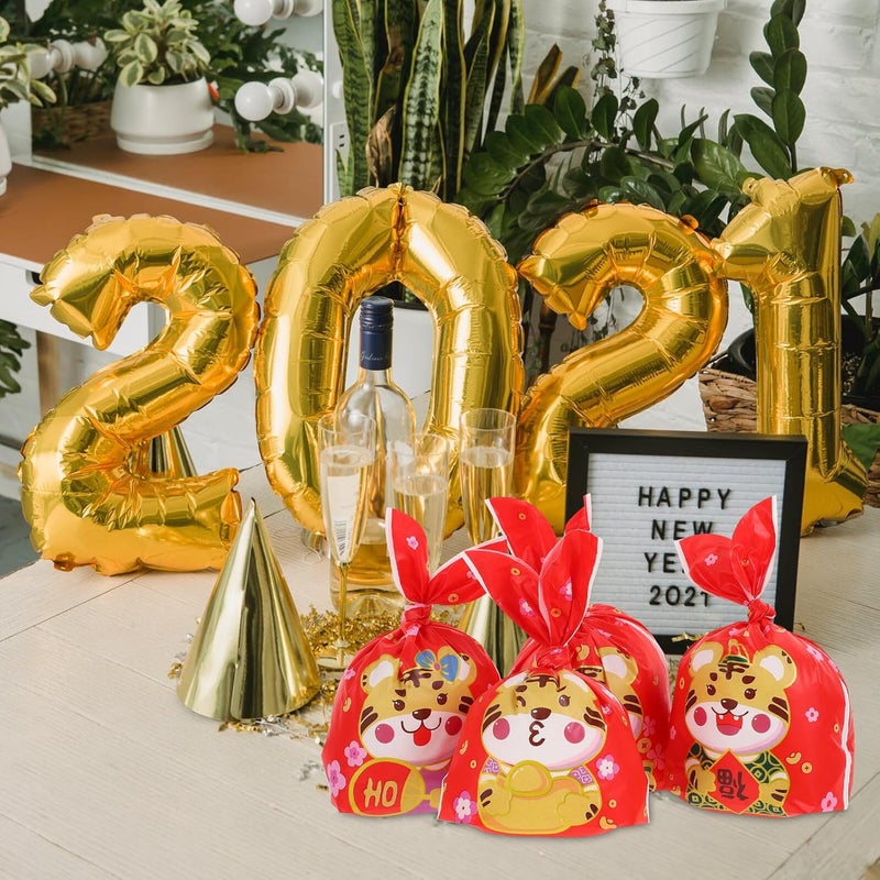 DOITOOL Festive Tiger Pattern Candy Bags 48pcs 13.5x22.5cm Red New Year Cookie and Biscuit Packaging Bags Wrapping for Lunar New Year Giving - Image 4