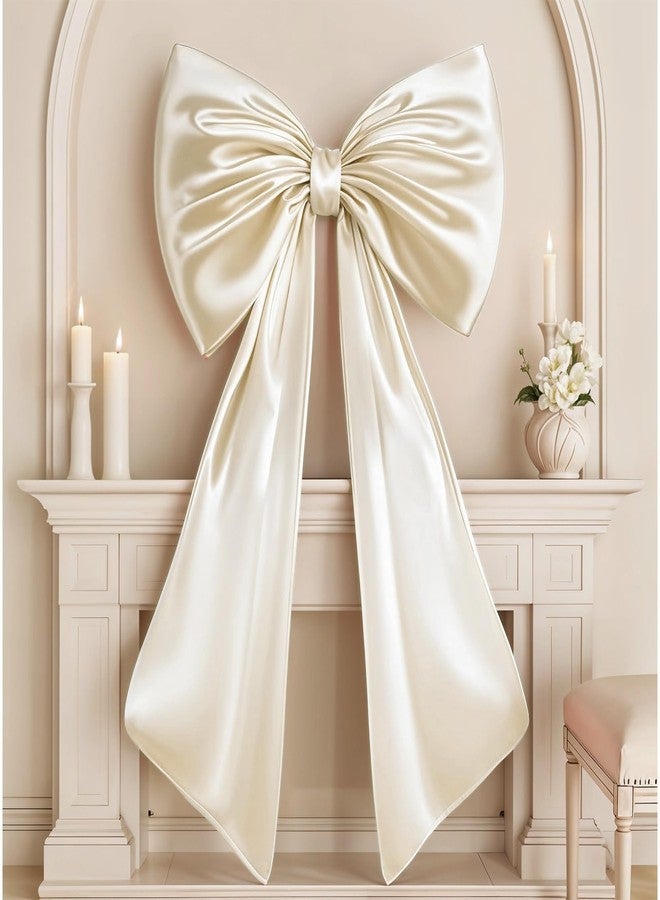 Froova Giant Bow Decoration Big Cream White Large Coquette Bow for Backdrop Birthday Party Room Wall Wedding Bride Decor, Ribbon Tie Hanging Gift Coquette Wall Decor (Satin, Internal Stability Layer) - Image 1