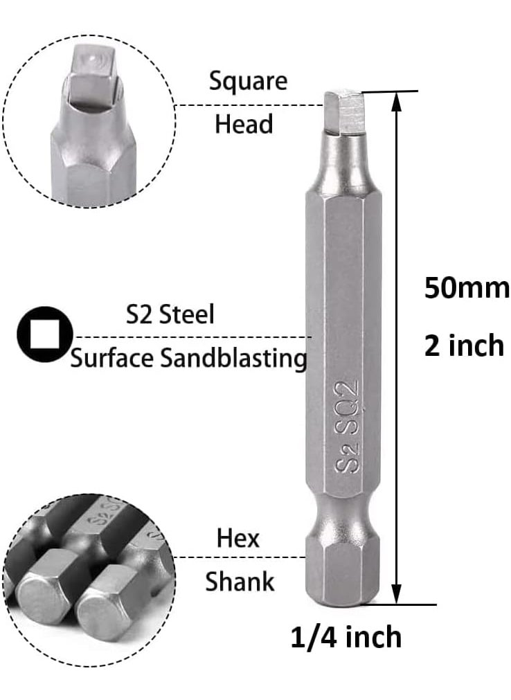 Eyech 3 Sets 3pcs Magnetic Square Head Bits Square Screw Drive Bit Set 14Inch Shank Square Tip Bit Square Head Screwdriver Bits SQ1 SQ2 SQ3 2 Inch Length  - Image 2
