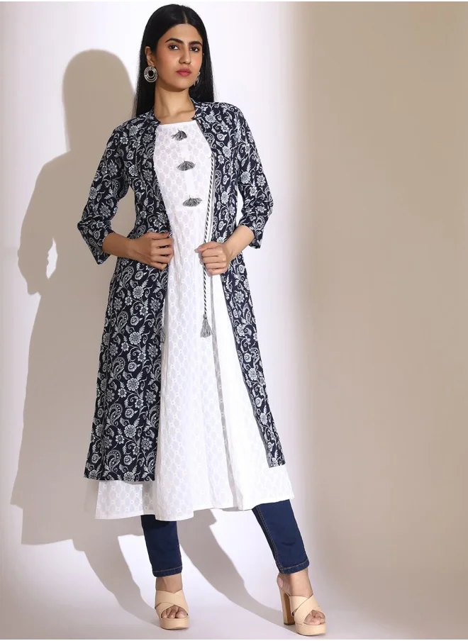 ISHIN Women Geometric Printed Kurta With Jacket