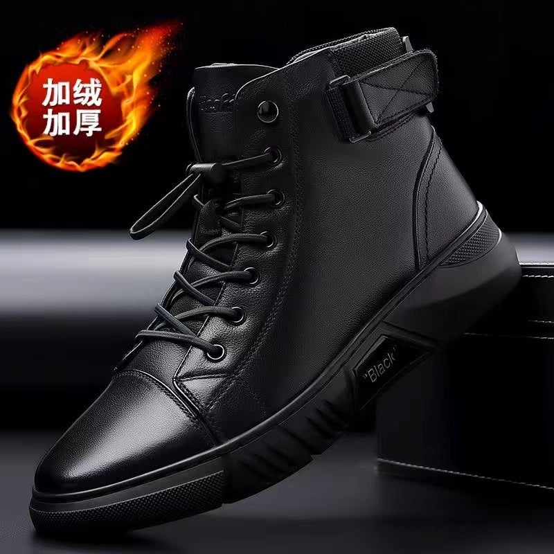 2022 Autumn High-Top Martin Boots Men Trendy Versatile Casual Shoes Black (fleece-lined)