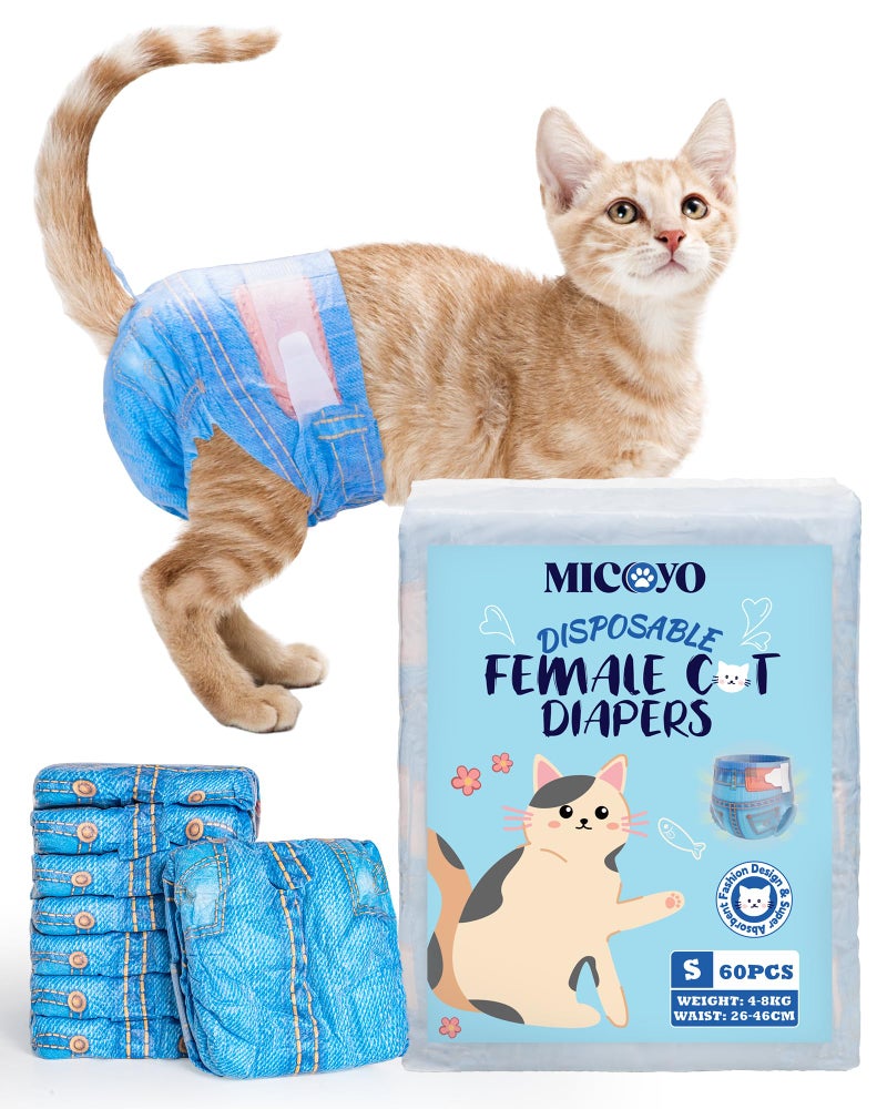MICOOYO Disposable Cat Diapers, Cat Diapers for Female Cats with Ultra Stretchy, Puppy Diaper Super Absorbent, Fit for Cats in Heat or Incontinence, 20 Count Small Size - Image 1