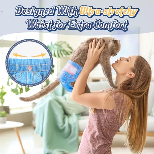 MICOOYO Disposable Cat Diapers, Cat Diapers for Female Cats with Ultra Stretchy, Puppy Diaper Super Absorbent, Fit for Cats in Heat or Incontinence, 20 Count Small Size - Image 2