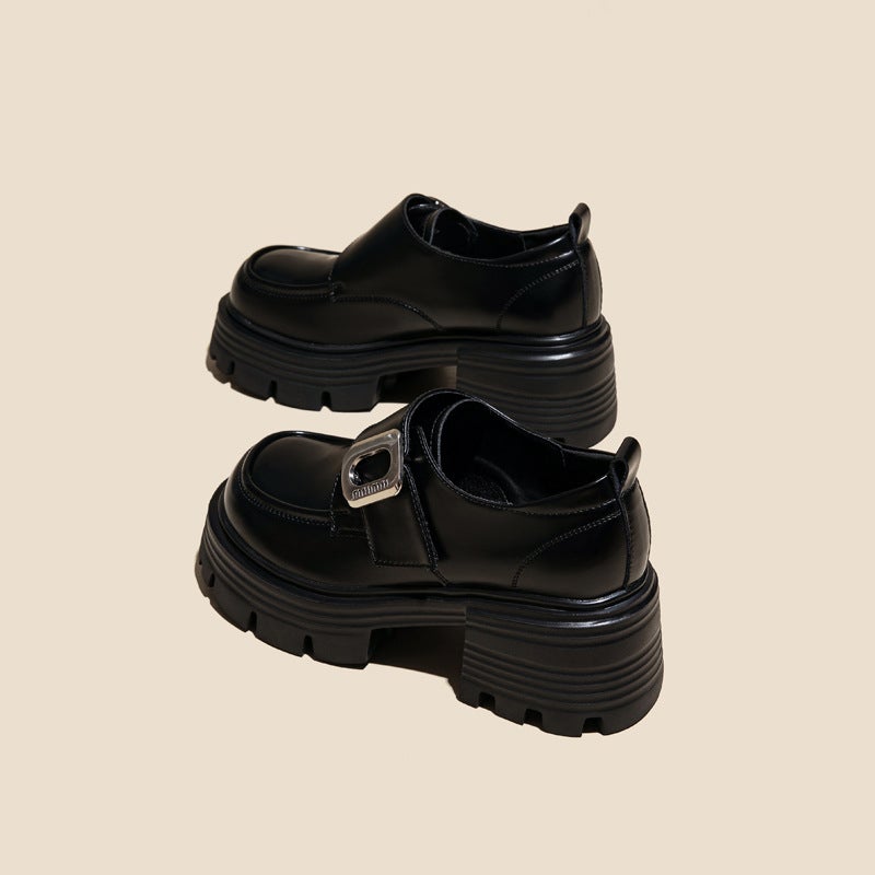 Cow Leather Thick Sole Loafers Women Fashionable British Style Height Increasing Casual Shoes - Image 2