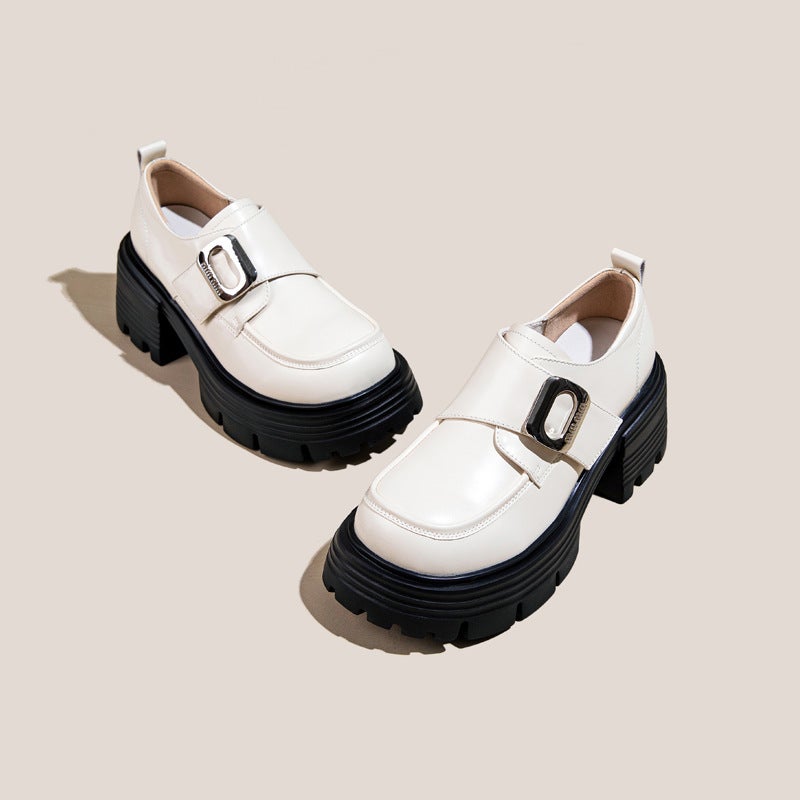 Cow Leather Thick Sole Loafers Women Fashionable British Style Height Increasing Casual Shoes - Image 4