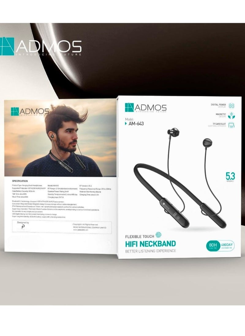 Admos - Wireless Digital Display In Ear Earphone Wireless In Ear Neckband with Up To 80 Hours of Playtime And Bluetooth - Image 1