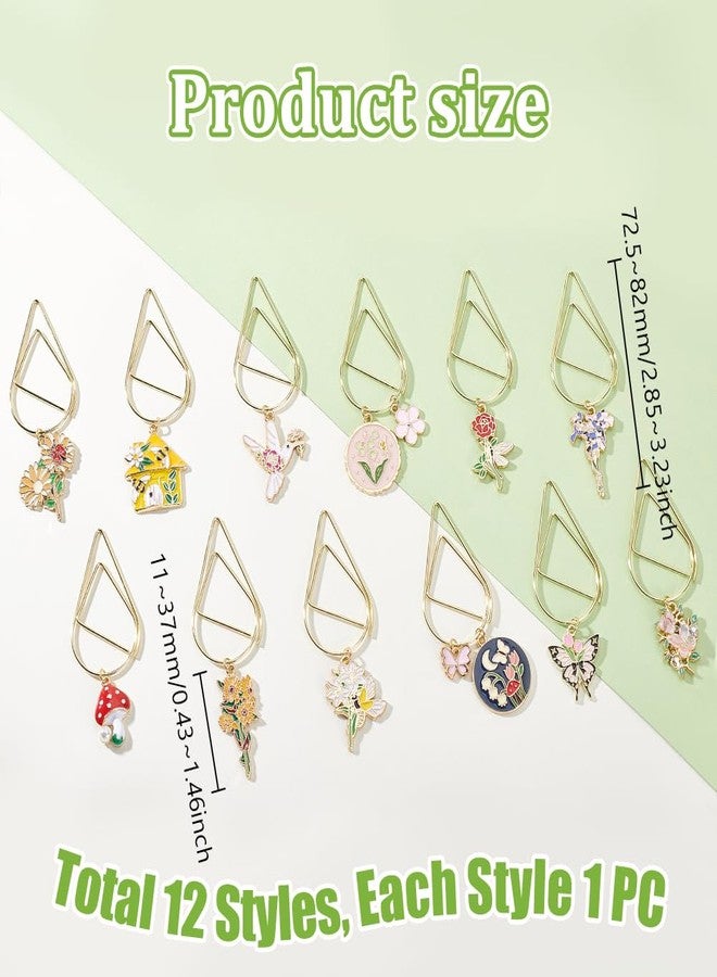 AHANDMAKER 12pcs 12 Styles Floral Butterfly Moon Star Bookmark Flower Paper Clips Aesthetic Metal Bookmarks with Enamel Butterfly Flower Pendants Office Supplies Accessories for Bookish Lover - Image 2