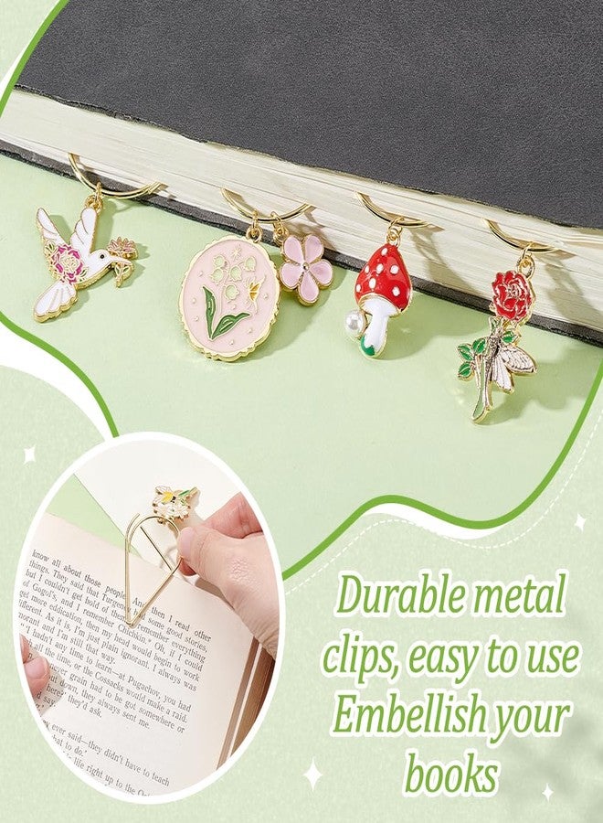 AHANDMAKER 12pcs 12 Styles Floral Butterfly Moon Star Bookmark Flower Paper Clips Aesthetic Metal Bookmarks with Enamel Butterfly Flower Pendants Office Supplies Accessories for Bookish Lover - Image 3