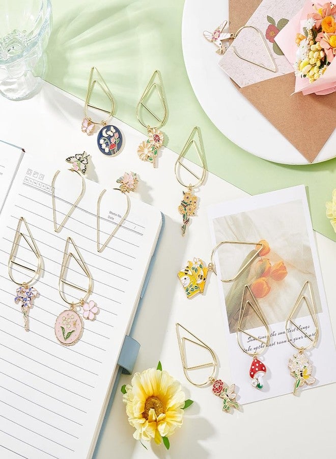 AHANDMAKER 12pcs 12 Styles Floral Butterfly Moon Star Bookmark Flower Paper Clips Aesthetic Metal Bookmarks with Enamel Butterfly Flower Pendants Office Supplies Accessories for Bookish Lover - Image 4