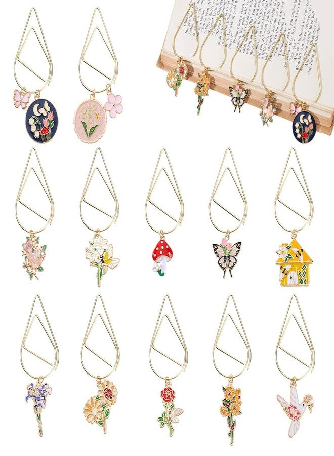 AHANDMAKER 12pcs 12 Styles Floral Butterfly Moon Star Bookmark Flower Paper Clips Aesthetic Metal Bookmarks with Enamel Butterfly Flower Pendants Office Supplies Accessories for Bookish Lover - Image 1