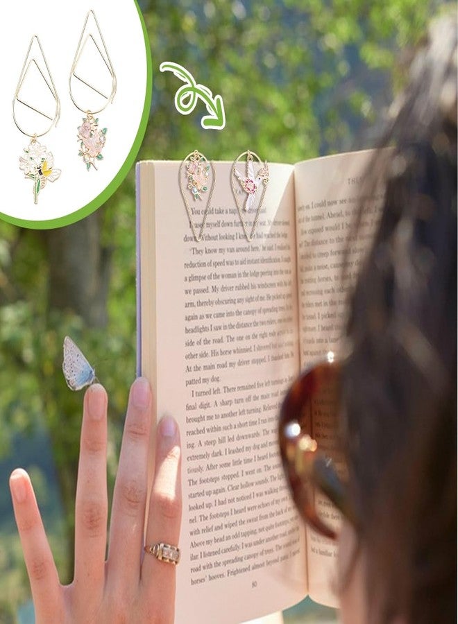 AHANDMAKER 12pcs 12 Styles Floral Butterfly Moon Star Bookmark Flower Paper Clips Aesthetic Metal Bookmarks with Enamel Butterfly Flower Pendants Office Supplies Accessories for Bookish Lover - Image 5