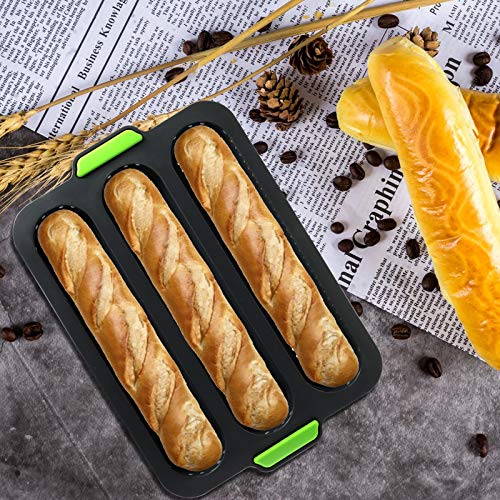 TOPZEA Set of 2 Silicone Baguette Pan, Nonstick French Bread Bake Mold, 8 Gutter Perforated Ham Burger Buns Sandwich Rolls Pans, 3 Wave Long Loaf Toast Mold Baking Tray for Oven Baker - Image 5