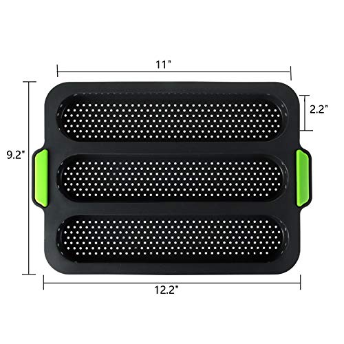 TOPZEA Set of 2 Silicone Baguette Pan, Nonstick French Bread Bake Mold, 8 Gutter Perforated Ham Burger Buns Sandwich Rolls Pans, 3 Wave Long Loaf Toast Mold Baking Tray for Oven Baker - Image 2