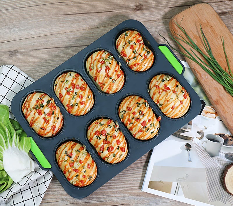 TOPZEA Set of 2 Silicone Baguette Pan, Nonstick French Bread Bake Mold, 8 Gutter Perforated Ham Burger Buns Sandwich Rolls Pans, 3 Wave Long Loaf Toast Mold Baking Tray for Oven Baker - Image 4