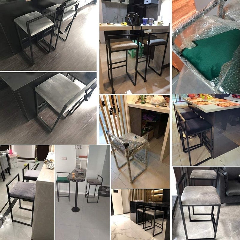 Generic Indian Decor 21033 Bar Stool Grey Counter high Stool with Velvet Cushion Heavy Breakfast Chair Suitable for Bars cafes Kitchens Metal Counter Chair Color Gray Size 66cm26in Made in India  - Image 5