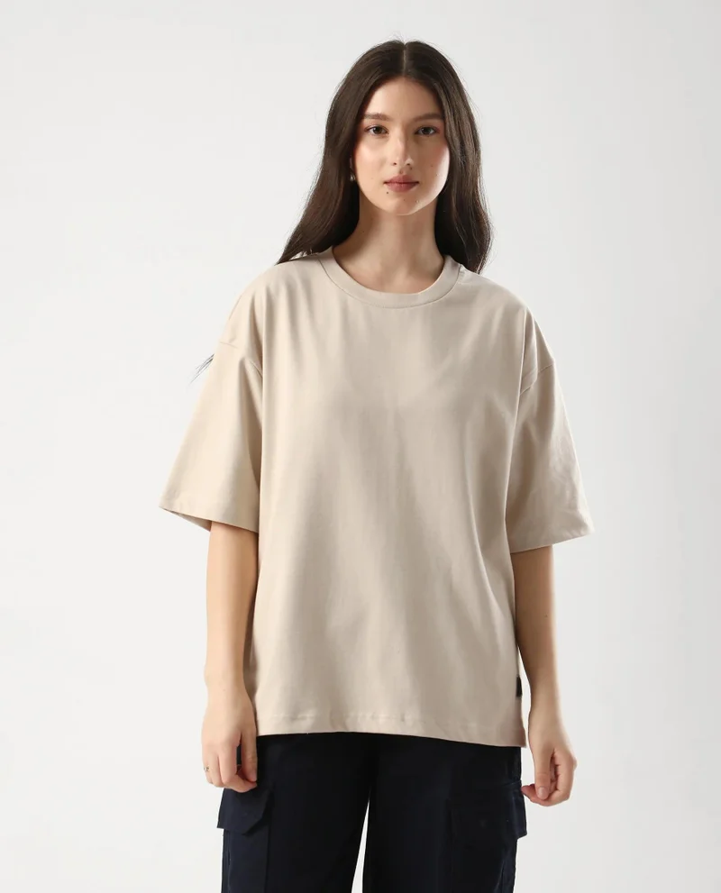 Rareism Women's Back Graphic Print Oversized T-Shirt