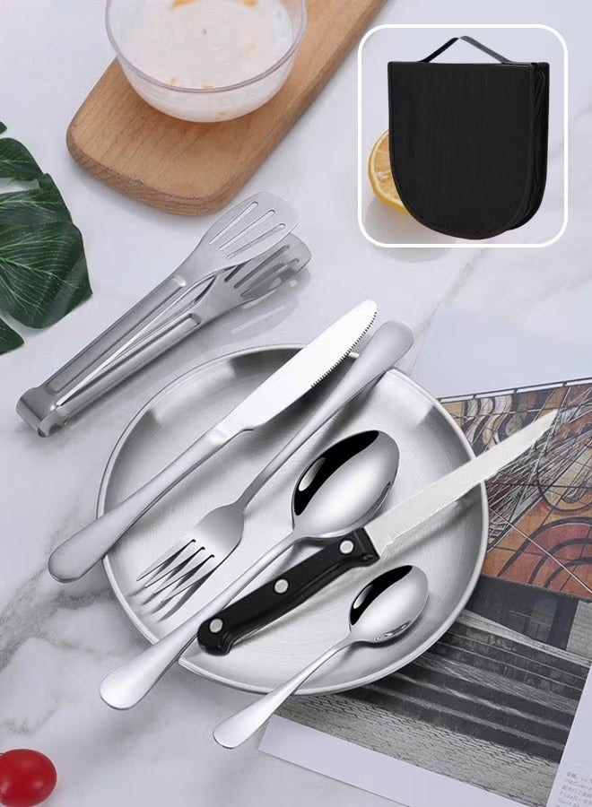 Camping Silverware Kit,10-piece Kitchen Silverware Kit With Portable Storage Bag,2 Person Stainless Steel Dinnerware Set For Camp Kitchen BBQ - Image 3
