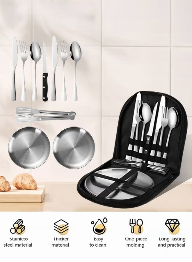 Camping Silverware Kit,10-piece Kitchen Silverware Kit With Portable Storage Bag,2 Person Stainless Steel Dinnerware Set For Camp Kitchen BBQ - Image 2