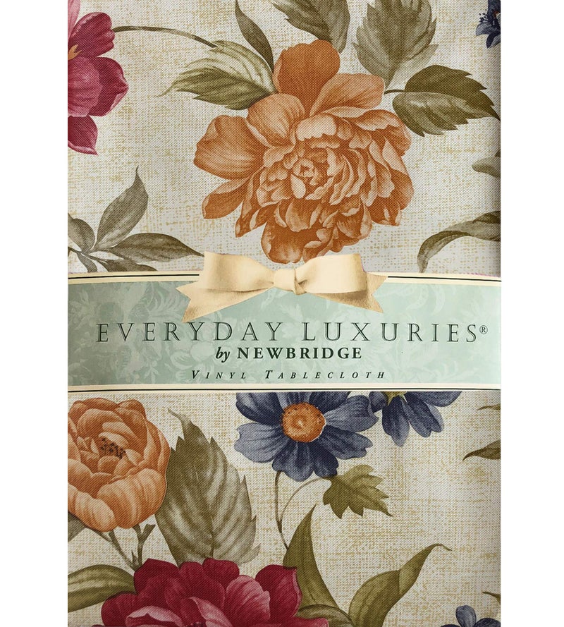 Newbridge Nicolette Multicolor Floral Indoor Outdoor Vinyl Tablecloth with Flannel Backing  Traditional Tapestry Flower Wipe clean Vinyl Flannel Backed Tablecloth  60A x 102A OblongRectangle