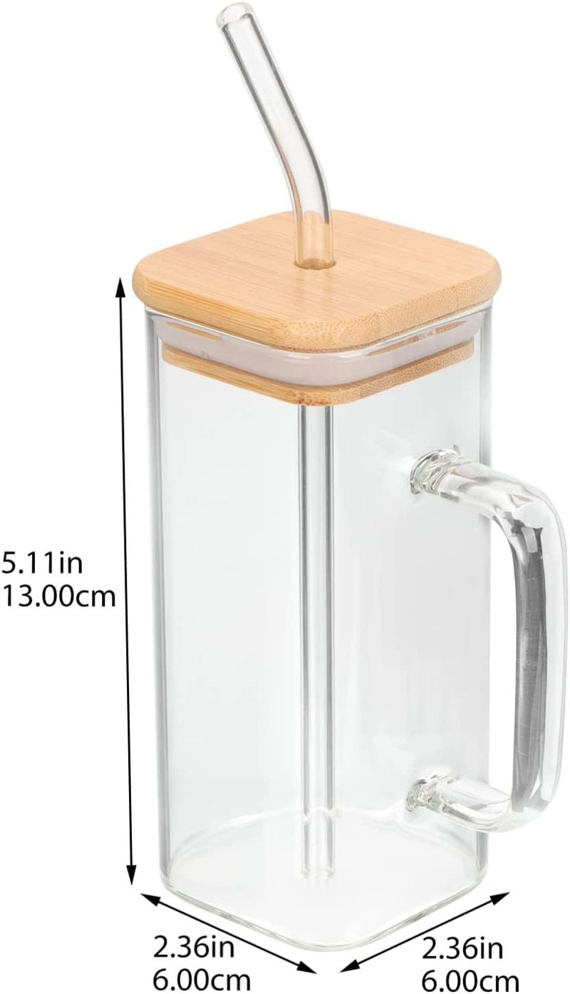 KELVEE Glass Cups with Lids and Straws 2 Pack 400 ml Drinking Glasses Bamboo Lids and Glass Straws Glass Mug with Colored Handle for Soda Iced Coffee Milk Bubble Tea Water Juice - Image 5