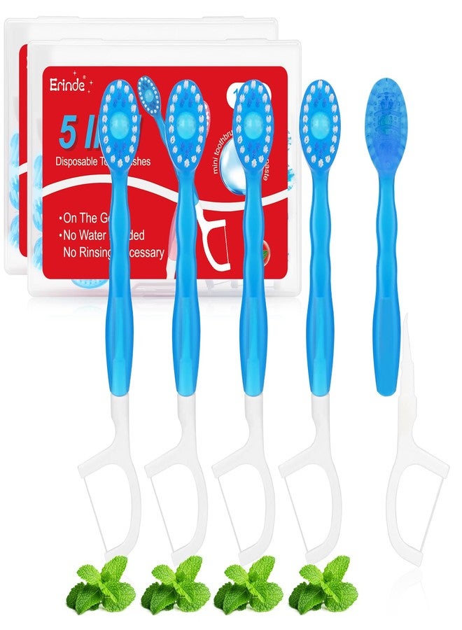 Erinde 24Pack 5 in 1 Mini Disposable Toothbrushes with Toothpaste + Tongue Scraper + Picks + Floss Travel Case, Prepasted Travel Toothbrushes Pick for Work or Travel, Soft Brushes - Image 1
