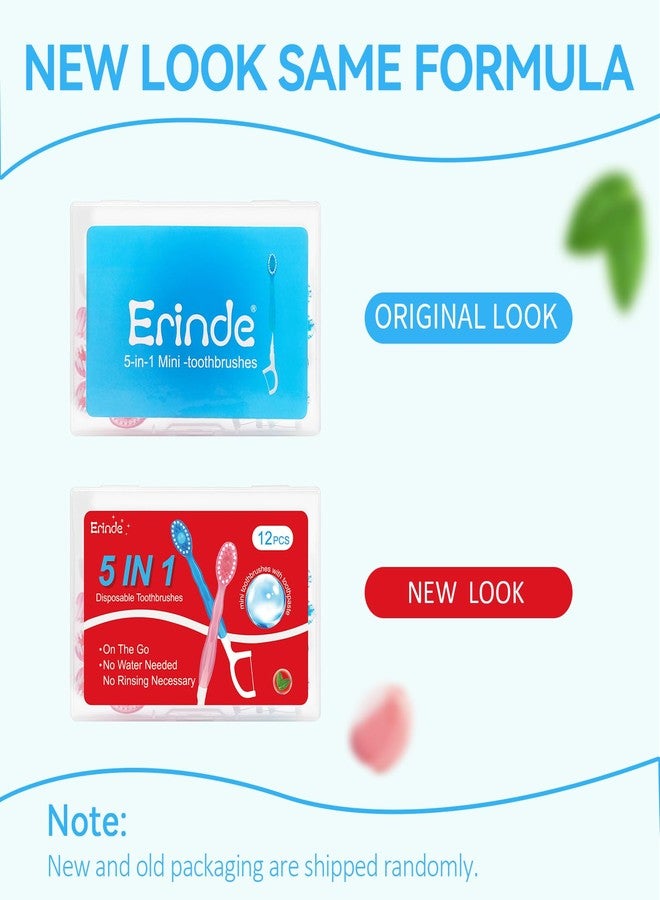 Erinde 24Pack 5 in 1 Mini Disposable Toothbrushes with Toothpaste + Tongue Scraper + Picks + Floss Travel Case, Prepasted Travel Toothbrushes Pick for Work or Travel, Soft Brushes - Image 2