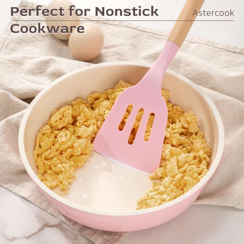 Astercook Kitchen Utensils set, 39 PCS Silicone Cooking Utensils Set with Wooden Handle, 446Â°F Heat Resistant Food Grade Utensil Sets, BPA Free Kitchen Gadgets Tools Set for Nonstick Cookware (Pink) - Image 3