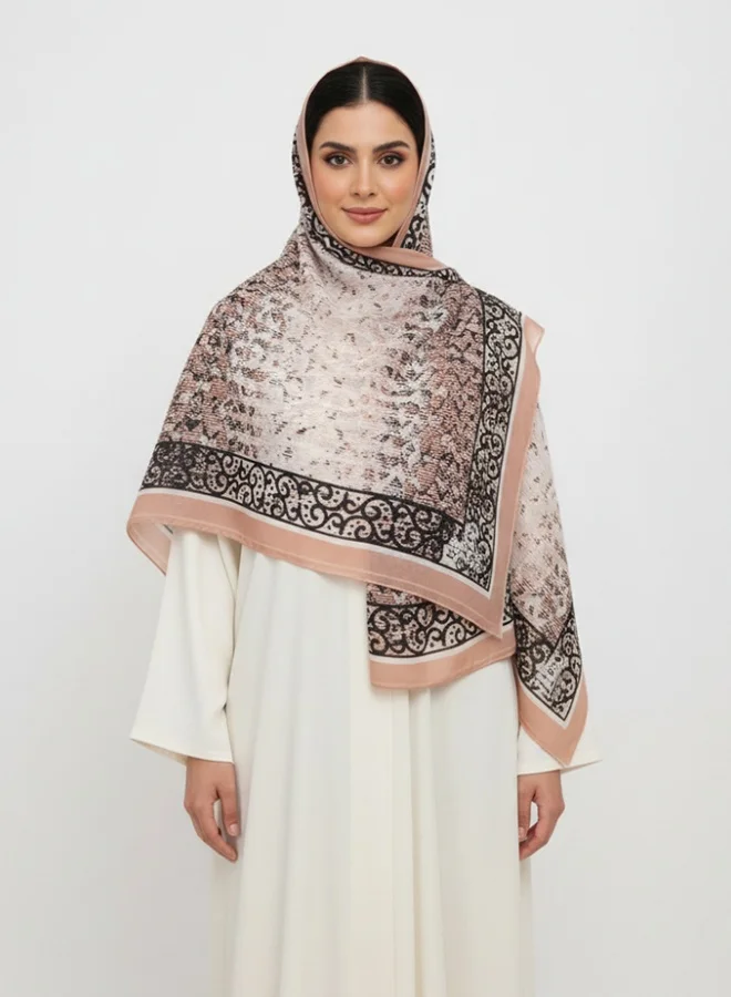 lamha abaya Dove Blush Scarf – Chiffon with a Soft Print and Black Border