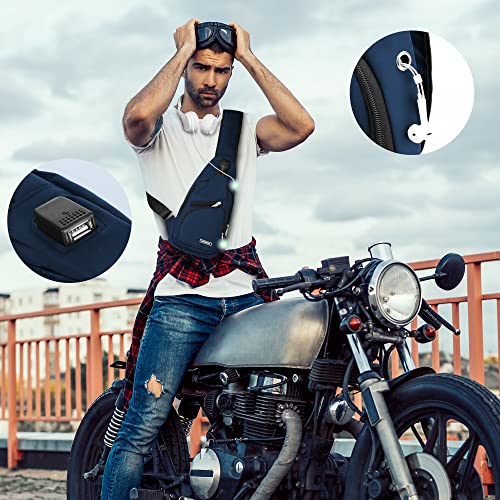 Codoule Sling Bag Crossbody Backpack for Men Women Sling Backpack Hiking Daypack Multipurpose Cross Body Chest Bag with USB Charger Hole & Headphone Hole for Outdoor Walking Travel(Navy blue) - Image 3