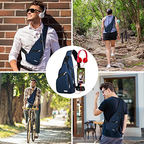 Codoule Sling Bag Crossbody Backpack for Men Women Sling Backpack Hiking Daypack Multipurpose Cross Body Chest Bag with USB Charger Hole & Headphone Hole for Outdoor Walking Travel(Navy blue) - Image 5