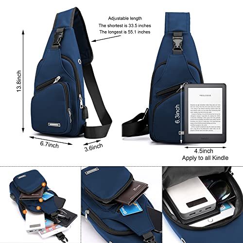 Codoule Sling Bag Crossbody Backpack for Men Women Sling Backpack Hiking Daypack Multipurpose Cross Body Chest Bag with USB Charger Hole & Headphone Hole for Outdoor Walking Travel(Navy blue) - Image 4