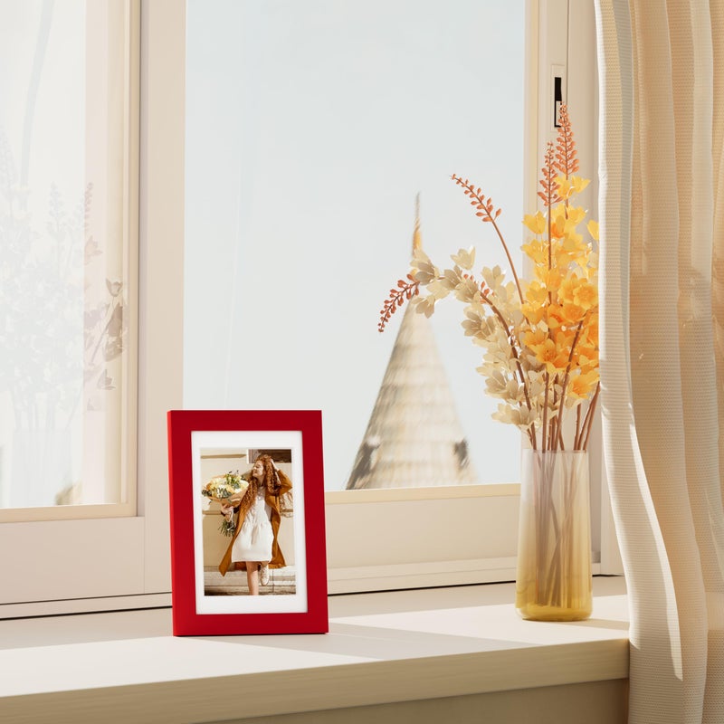 Vittanly 4x6 Picture Frame Set of 4, Display Pictures 3.5x5 with Mat or 4x6 without Mat, Small Photo Frames for Wall or Tabletop Display, Engineered Wood with Shatter Resistant Plexiglass, Red - Image 2