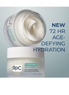 RoC RoC Hydration+ Hyaluronic Acid Moisturizer Face Cream, Hydrating, Smoothing, Fragrance Free Formula with Collagen Proteins (1.7 Ounces) with Retinol Eye Cream Packette  - Image 2