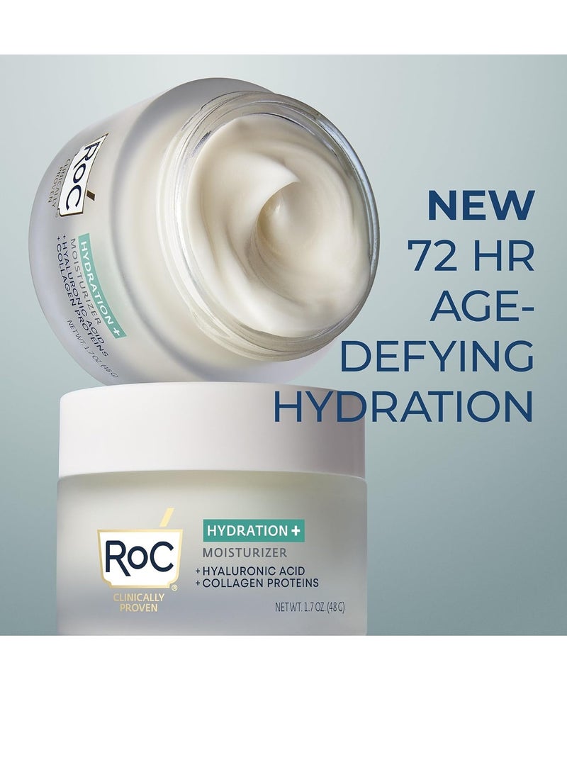 RoC - RoC Hydration+ Hyaluronic Acid Moisturizer Face Cream, Hydrating, Smoothing, Fragrance Free Formula with Collagen Proteins (1.7 Ounces) with Retinol Eye Cream Packette - Image 1