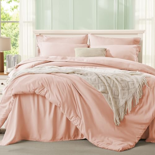 Anluoer Pink Queen Comforter Set 7 Pieces, Bed in a Bag with Sheets, All Season Bedding Sets with 1 Comforter, 2 Pillow Shams, 2 Pillowcases, 1 Flat Sheet, 1 Fitted Sheet - Image 2