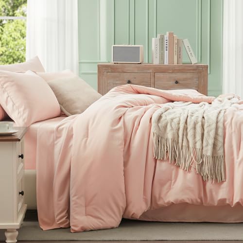 Anluoer Pink Queen Comforter Set 7 Pieces, Bed in a Bag with Sheets, All Season Bedding Sets with 1 Comforter, 2 Pillow Shams, 2 Pillowcases, 1 Flat Sheet, 1 Fitted Sheet - Image 3