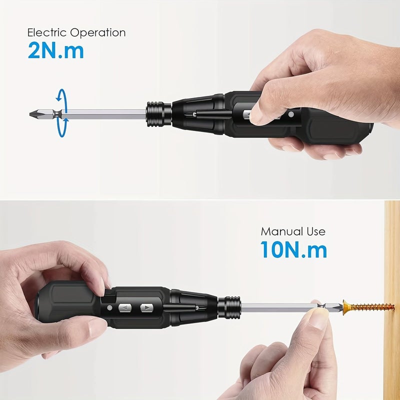 Black 3.6V Rechargeable Electric Screwdriver Set with Flashlight Mini Lithium USB Charging - Image 3