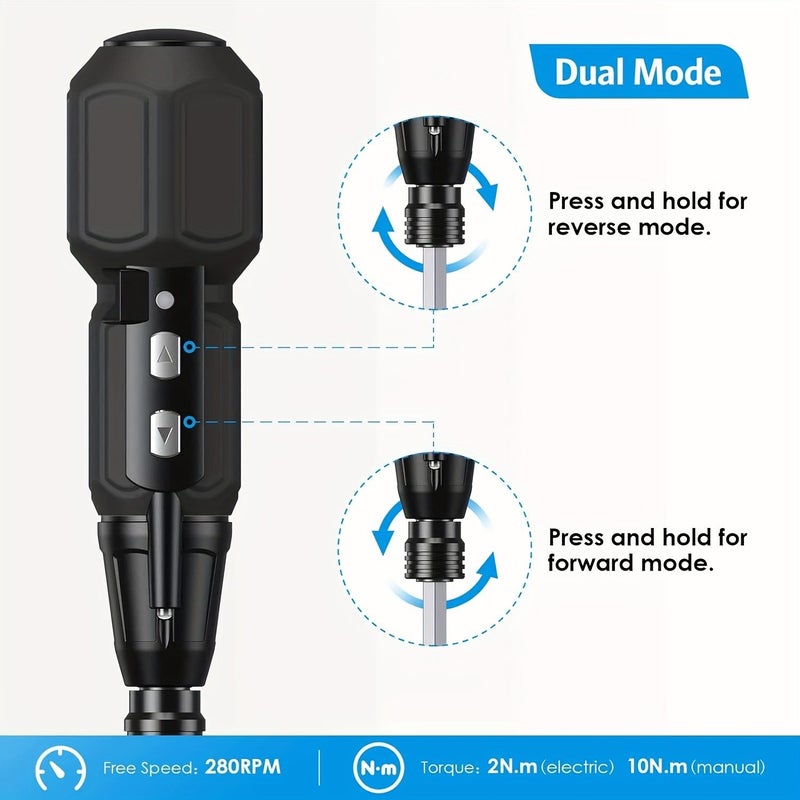 Black 3.6V Rechargeable Electric Screwdriver Set with Flashlight Mini Lithium USB Charging - Image 4